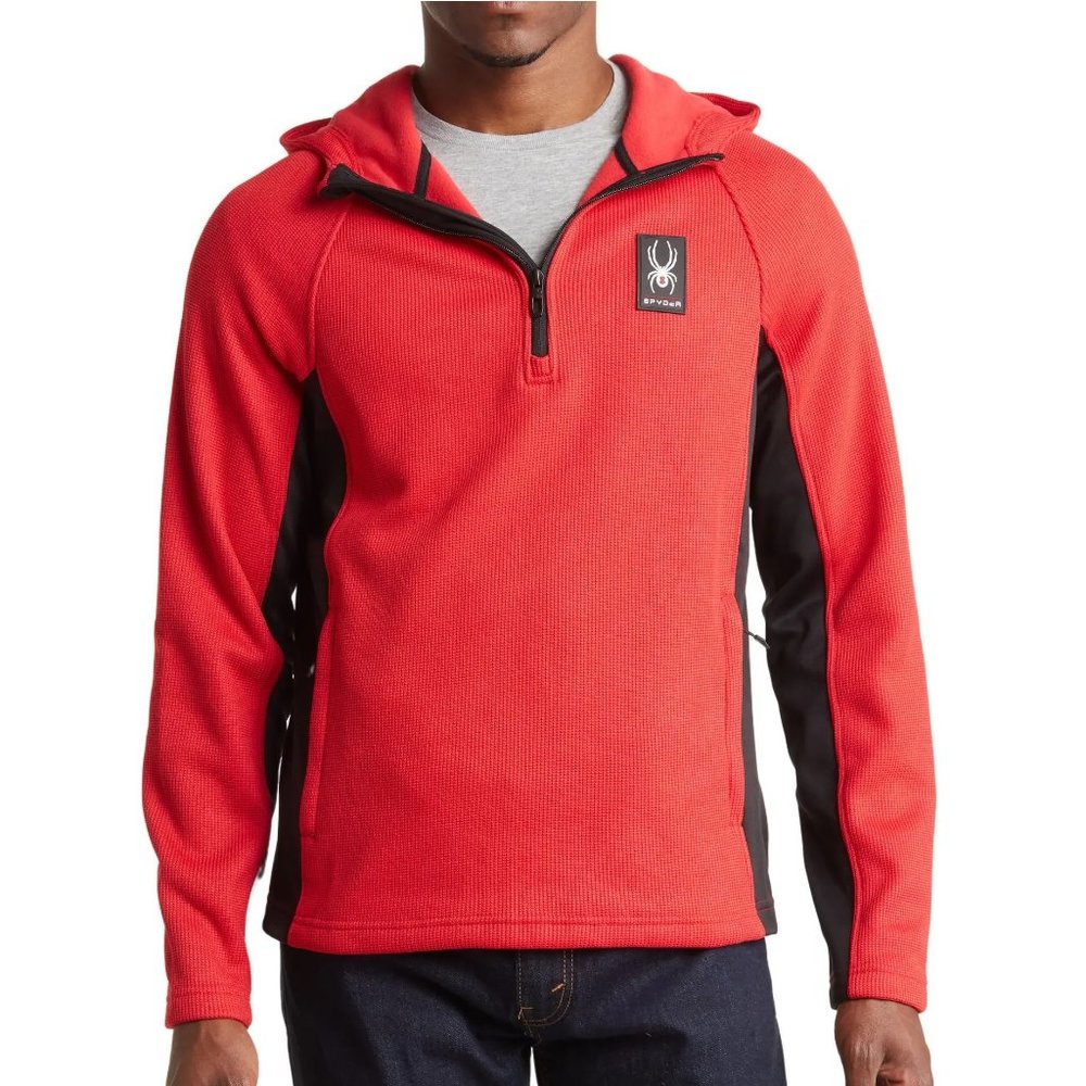 Spyder Boundless Waffle Knit Colorblock Half Zip Hoodie Mens Red Size M NWT 129